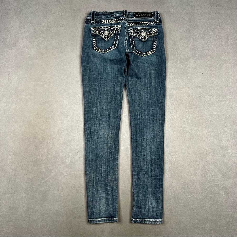 L.A. Idol Blue Skinny Jeans with Embellished Pockets Y2K